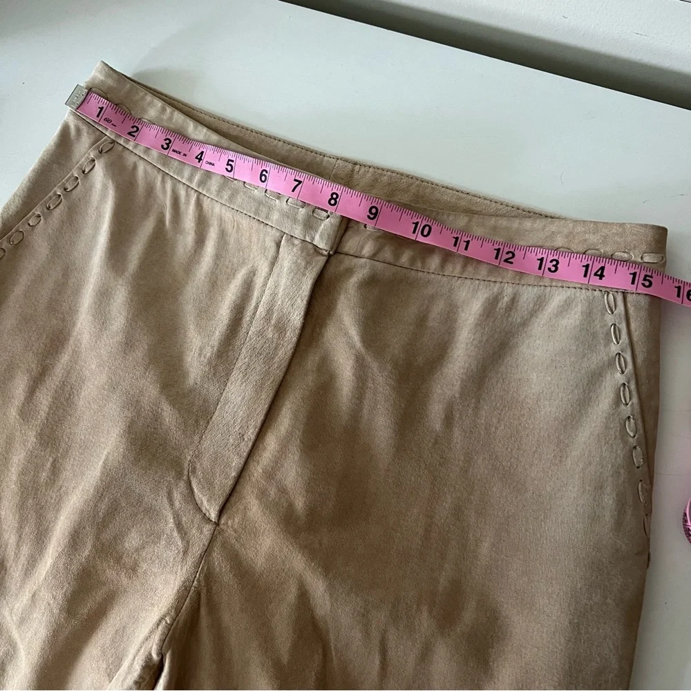 Bernardo Suede Leather Pants with Whipstitch Detailing Women's Size 8 Color Sand